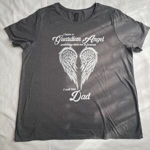 Guardian Angel Dad T-Shirt Gray with Wings Graphic Womens Size 2X Short Sleeve